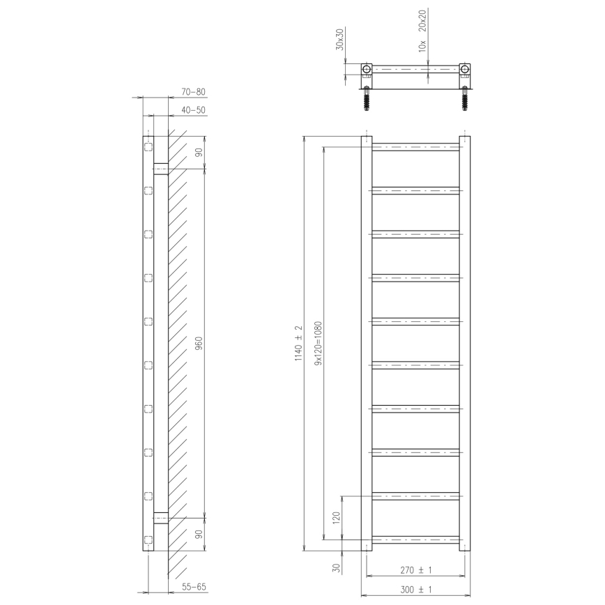 Sapho - Radiador de baño METRO LIGHT 114x30 cm cromo brillante