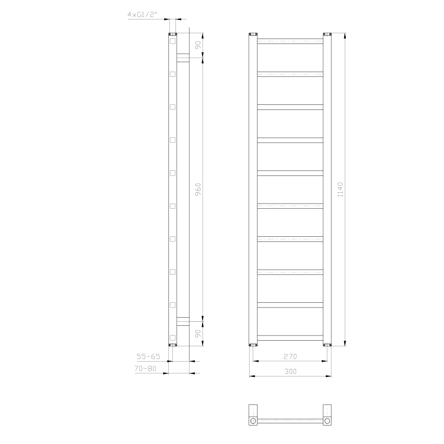 Sapho - Radiador de baño METRO LIGHT 114x30 cm cromo brillante