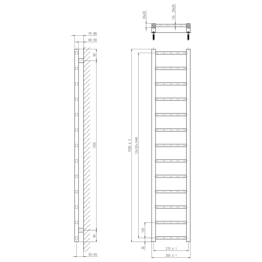 Sapho - Radiador de baño METRO LIGHT 150x30 cm cromo brillante