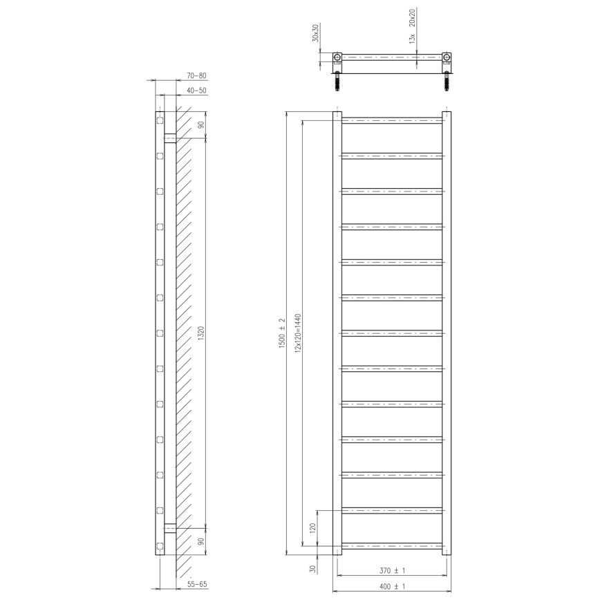 Sapho - Radiador de baño METRO LIGHT 150x40 cm cromo brillante