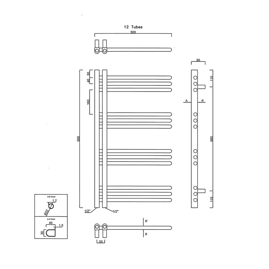 Sapho - Radiador toallero DORLION 361W/230V 50x90 cm blanco