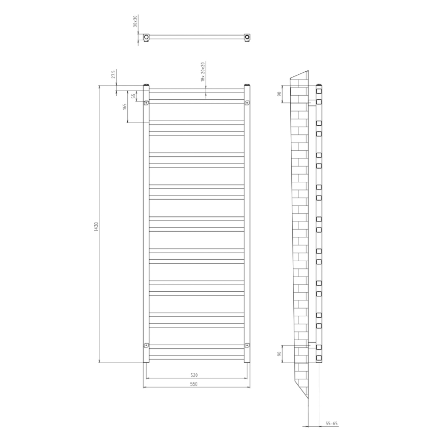Sapho - Radiador toallero para baño METRO DOS 143x55 cm negro mate