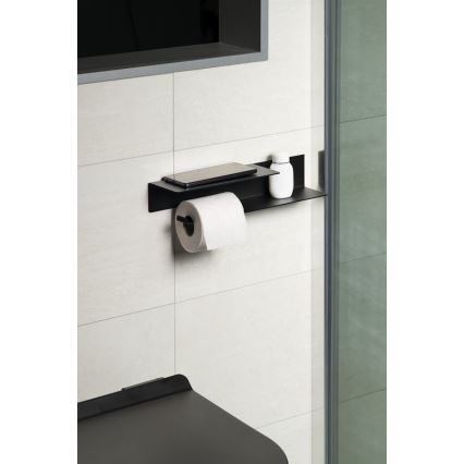 Sapho - Soporte para papel higiénico con repisa 9,5x35 cm negro mate