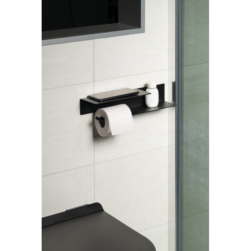 Sapho - Soporte para papel higiénico con repisa 9,5x35 cm negro mate