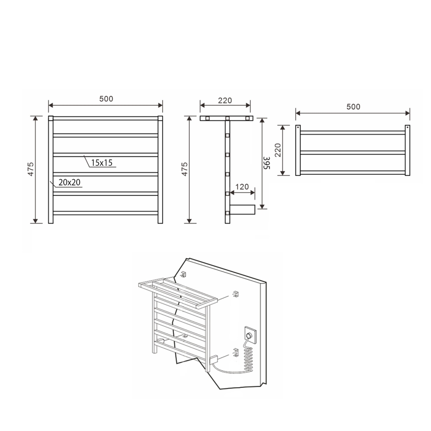 Sapho - Toallero eléctrico ELZOR 60 W 47x50 cm blanco mate