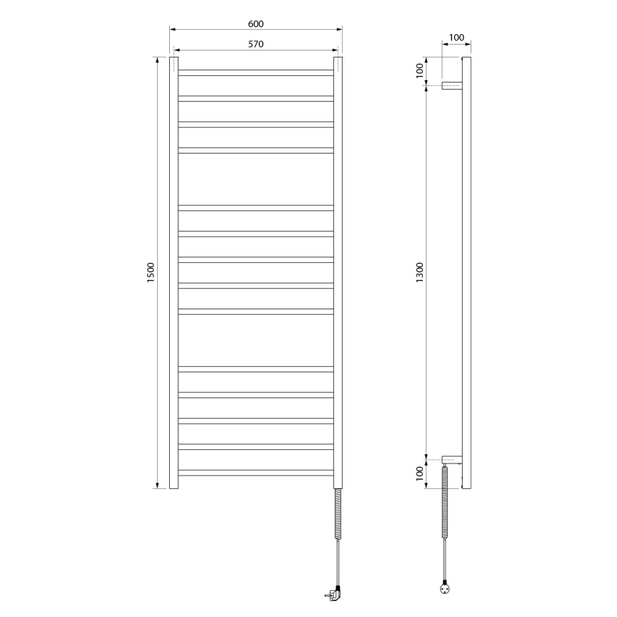 Sapho - Toallero eléctrico ESKINADO 130W 150x60 cm acero inoxidable/cromo pulido