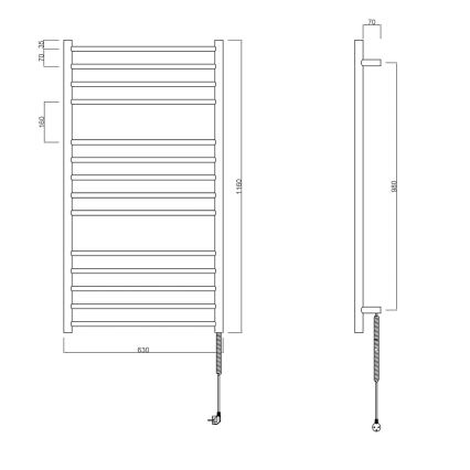 Sapho - Toallero eléctrico REDONDO 130W 116x63 cm negro mate
