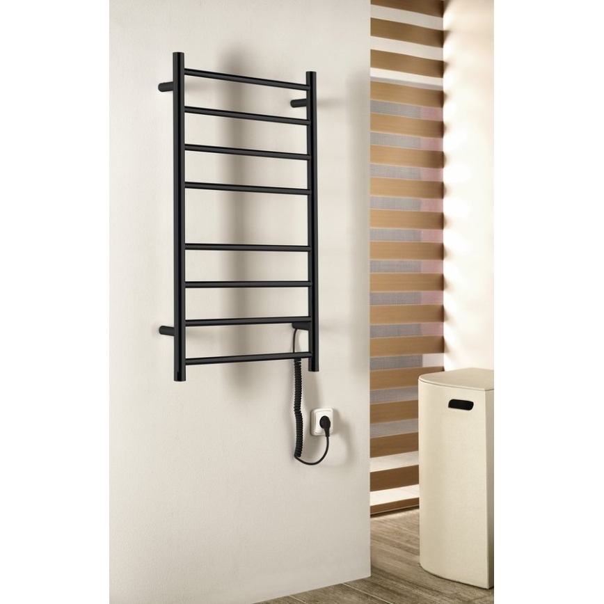 Sapho - Toallero eléctrico REDONDO 75W 90x50 cm negro mate