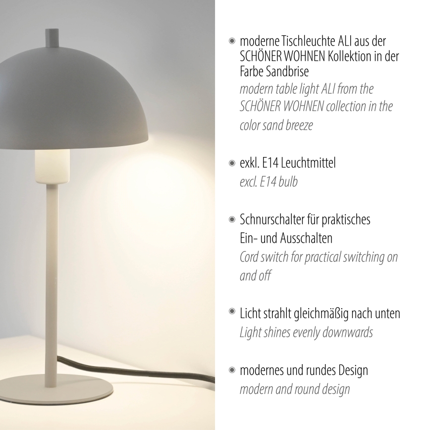 Schöner Wohnen 11726-39 - Lámpara de mesa ALI 1xE14/15W/230V gris