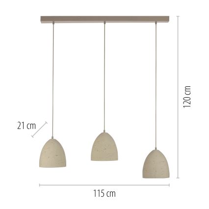 Schöner Wohnen 12541-42 - Lámpara colgante con cable TRAVENTA 3xE27/40W/230V hormigón