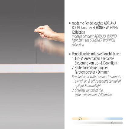 Schöner Wohnen 12577-16 - Lámpara colgante LED regulable con cable ADRIANA ROUND 2xLED/24W/230V 2700/3000/3500/4000/5000K 160 cm blanco