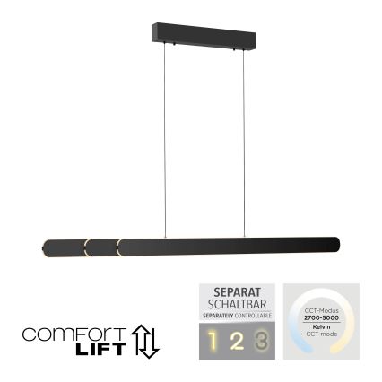 Schöner Wohnen 12577-18 - Lámpara colgante LED regulable suspendida en cable ADRIANA ROUND 2xLED/24W/230V 2700/3000/3500/4000/5000K 160 cm negro