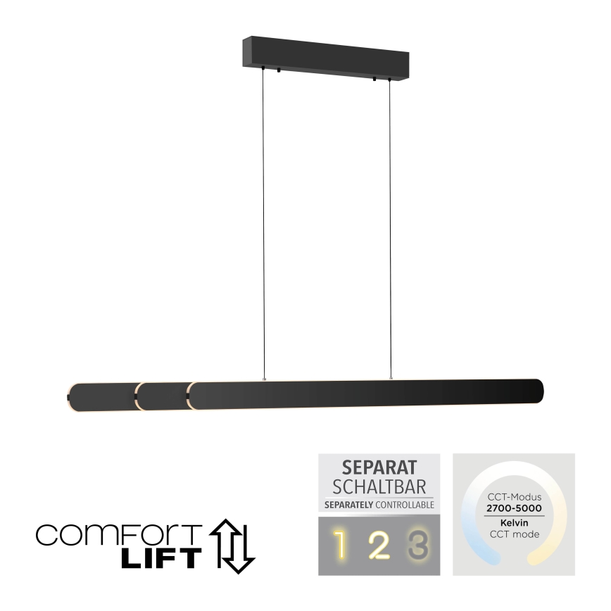 Schöner Wohnen 12577-18 - Lámpara colgante LED regulable suspendida en cable ADRIANA ROUND 2xLED/24W/230V 2700/3000/3500/4000/5000K 160 cm negro