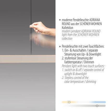 Schöner Wohnen 12577-39 - Lámpara colgante LED regulable suspendida por cable ADRIANA ROUND 2xLED/24W/230V 2700/3000/3500/4000/5000K 160 cm, gris