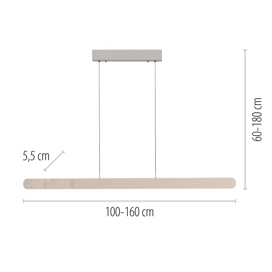 Schöner Wohnen 12577-39 - Lámpara colgante LED regulable suspendida por cable ADRIANA ROUND 2xLED/24W/230V 2700/3000/3500/4000/5000K 160 cm, gris