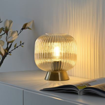 Schöner Wohnen 13573-27 - Lámpara de mesa NAMI 1xE27/25W/230V dorada/beige/ahumada