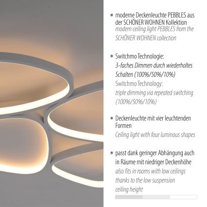 Schöner Wohnen 14038-16 - Lámpara de techo LED regulable PEBBLES LED/35,5W/230V blanca