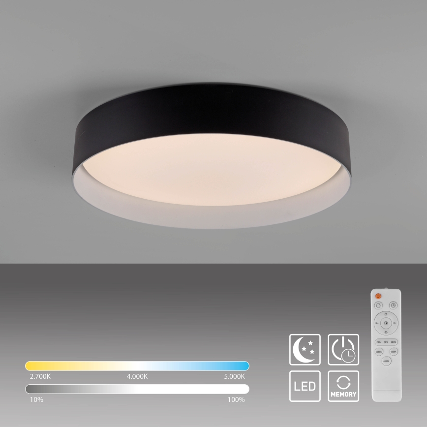 Schöner Wohnen 14594-18 - Plafón LED regulable TAVOLI, 20 W, 230 V, 2700–6500 K, Ø 39 cm, negro, con mando a distancia