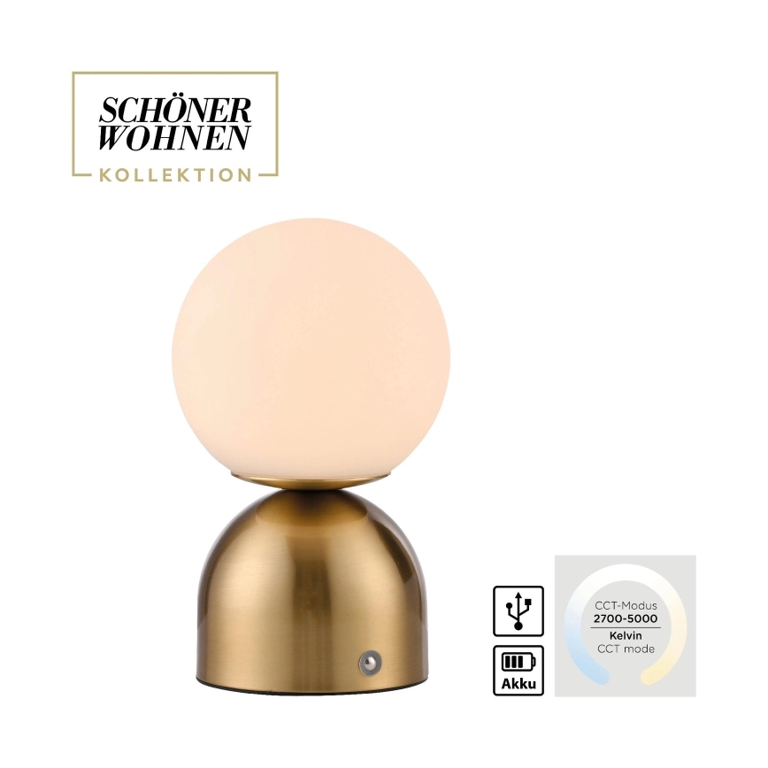 Schöner Wohnen 19218-12 - Lámpara de mesa recargable táctil regulable RUDI LED/1,2W/5V 3000-6000K 1200 mAh dorada
