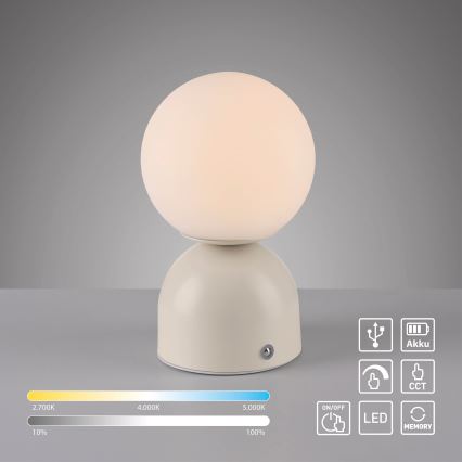 Schöner Wohnen 19218-39 - Lámpara de sobremesa LED recargable y regulable con control táctil RUDI LED/1,2W/5V 3000-6000K 1200 mAh gris