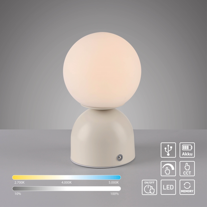 Schöner Wohnen 19218-39 - Lámpara de sobremesa LED recargable y regulable con control táctil RUDI LED/1,2W/5V 3000-6000K 1200 mAh gris