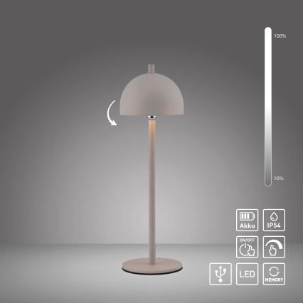 Schöner Wohnen 19244-39 - Lámpara de mesa LED recargable para exterior BELLIS, regulable con control táctil LED/2,5W/5V 2600 mAh IP54 gris