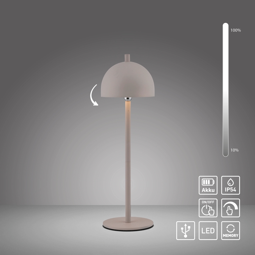 Schöner Wohnen 19244-39 - Lámpara de mesa LED recargable para exterior BELLIS, regulable con control táctil LED/2,5W/5V 2600 mAh IP54 gris