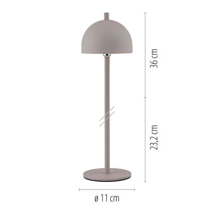 Schöner Wohnen 19244-39 - Lámpara de mesa LED recargable para exterior BELLIS, regulable con control táctil LED/2,5W/5V 2600 mAh IP54 gris