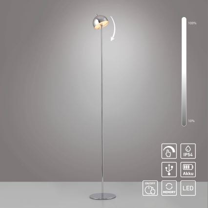 Schöner Wohnen 19245-17 - Lámpara de pie exterior recargable con control táctil y regulable BELLIS LED/2,5W/5V 2600 mAh IP54 cromo brillante