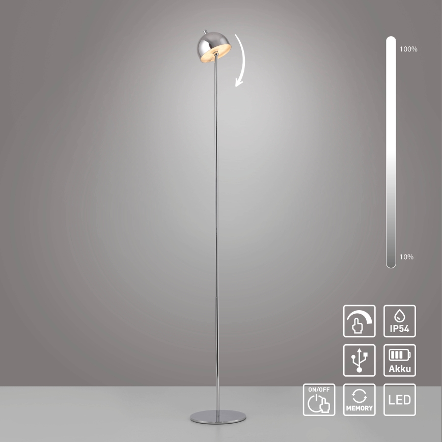 Schöner Wohnen 19245-17 - Lámpara de pie exterior recargable con control táctil y regulable BELLIS LED/2,5W/5V 2600 mAh IP54 cromo brillante