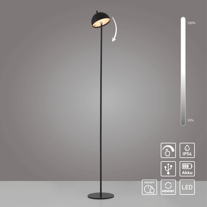 Schöner Wohnen 19245-18 - Lámpara de pie para exterior recargable, táctil y regulable LED BELLIS LED/2,5W/5V 2600 mAh IP54 negra