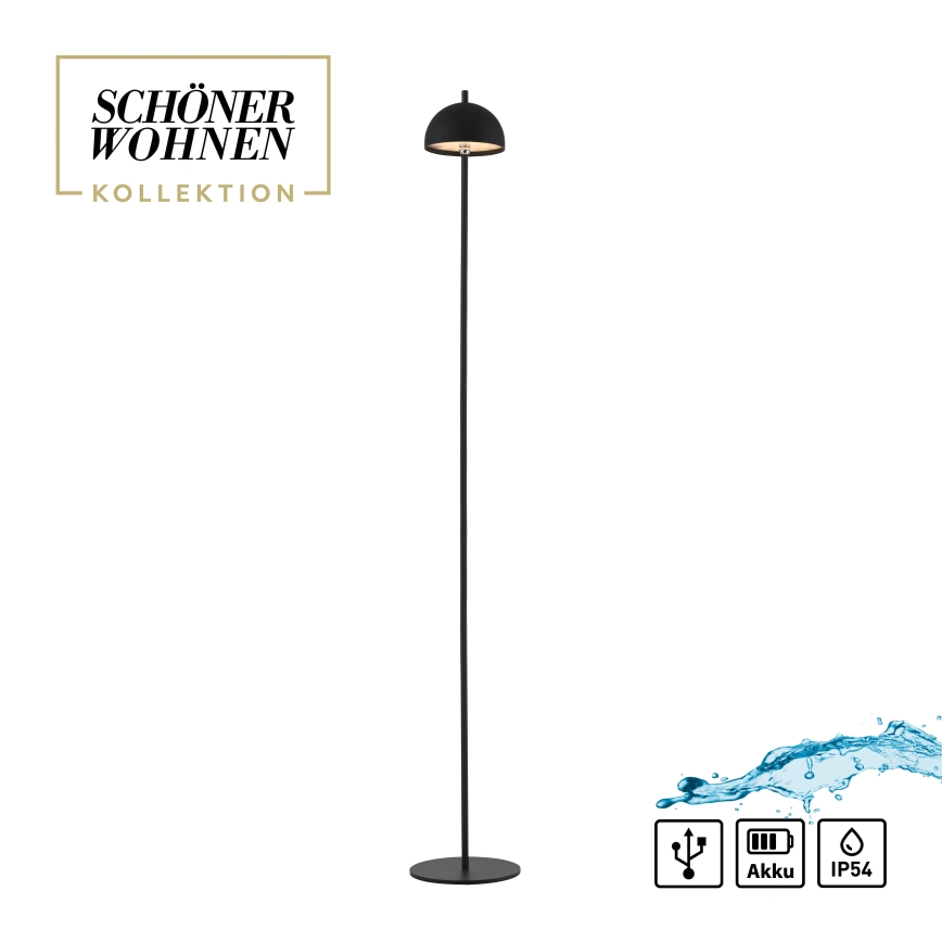 Schöner Wohnen 19245-18 - Lámpara de pie para exterior recargable, táctil y regulable LED BELLIS LED/2,5W/5V 2600 mAh IP54 negra