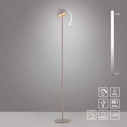 Schöner Wohnen 19245-39 - Lámpara de pie exterior recargable LED BELLIS, regulable con control táctil, 2,5W/5V, 2600 mAh, IP54, gris