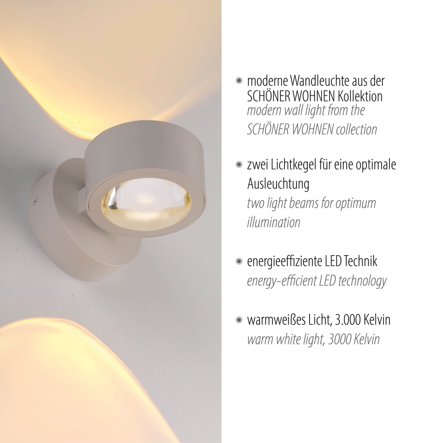 Schöner Wohnen 19331-39 - Aplique de pared LED CHIA 2xLED/2W/230V gris