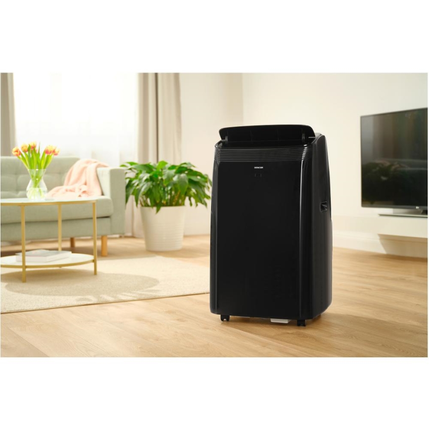 Sencor - Aire acondicionado móvil inteligente 4 en 1 con accesorios completos 900W/230V 9000 BTU Wi-Fi negro + mando a distancia