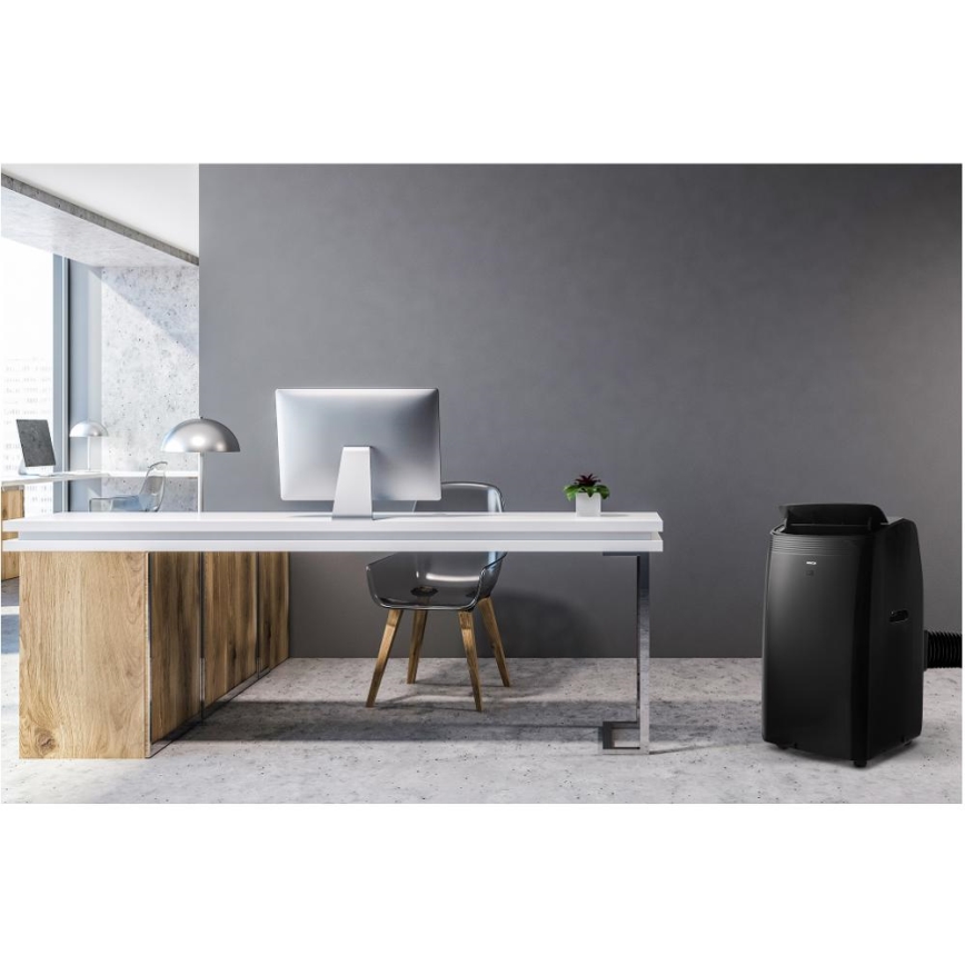 Sencor - Aire acondicionado móvil inteligente 4 en 1 con accesorios completos 900W/230V 9000 BTU Wi-Fi negro + mando a distancia