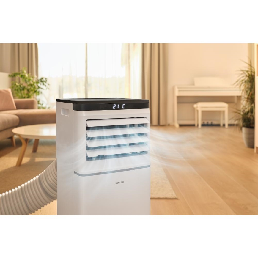 Sencor - Aire acondicionado portátil inteligente 3 en 1 con todos los accesorios incluidos 1020W/230V 10000 BTU Wi-Fi blanco + mando a distancia