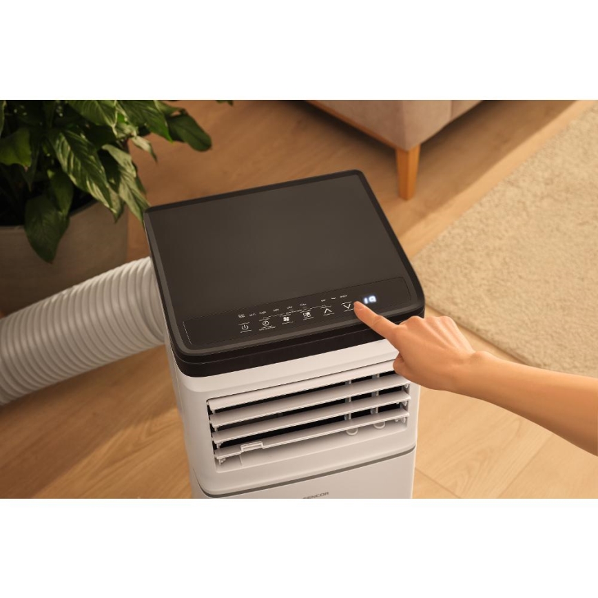 Sencor - Aire acondicionado portátil inteligente 3 en 1 con todos los accesorios incluidos 760W/230V 7000 BTU Wi-Fi blanco + mando a distancia
