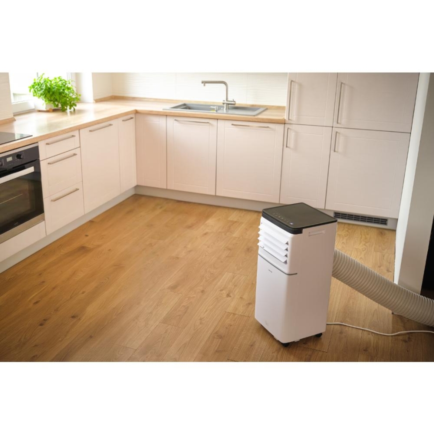 Sencor - Aire acondicionado portátil inteligente 3 en 1 con todos los accesorios incluidos 760W/230V 7000 BTU Wi-Fi blanco + mando a distancia