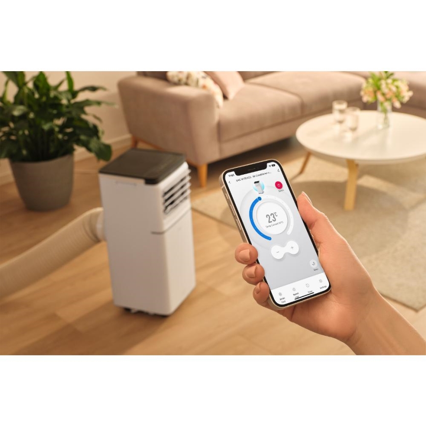 Sencor - Aire acondicionado portátil inteligente 3 en 1 con todos los accesorios incluidos 760W/230V 7000 BTU Wi-Fi blanco + mando a distancia