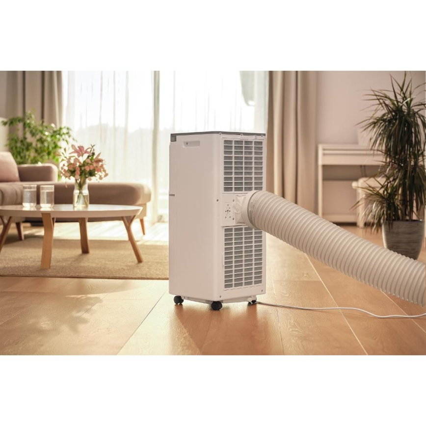 Sencor - Aire acondicionado móvil inteligente 3 en 1 con kit completo de accesorios 815W/230V 8000 BTU Wi-Fi blanco + mando a distancia