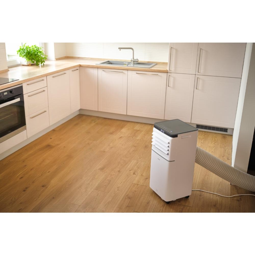 Sencor - Aire acondicionado móvil inteligente 3 en 1 con kit completo de accesorios 815W/230V 8000 BTU Wi-Fi blanco + mando a distancia