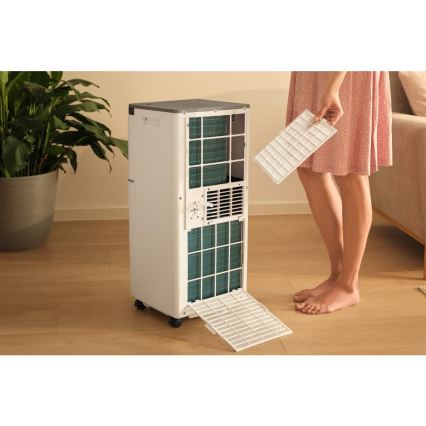 Sencor - Aire acondicionado móvil inteligente 3 en 1 con kit completo de accesorios 815W/230V 8000 BTU Wi-Fi blanco + mando a distancia