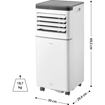 Sencor - Aire acondicionado móvil inteligente 3 en 1 con kit completo de accesorios 815W/230V 8000 BTU Wi-Fi blanco + mando a distancia