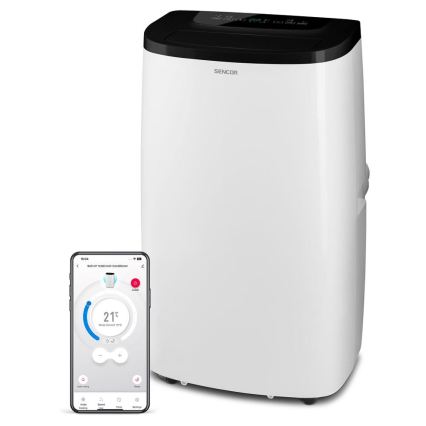 Sencor - Aire acondicionado móvil inteligente 4 en 1 incluye accesorios completos 1700W/230V 12000 BTU Wi-Fi blanco + mando a distancia