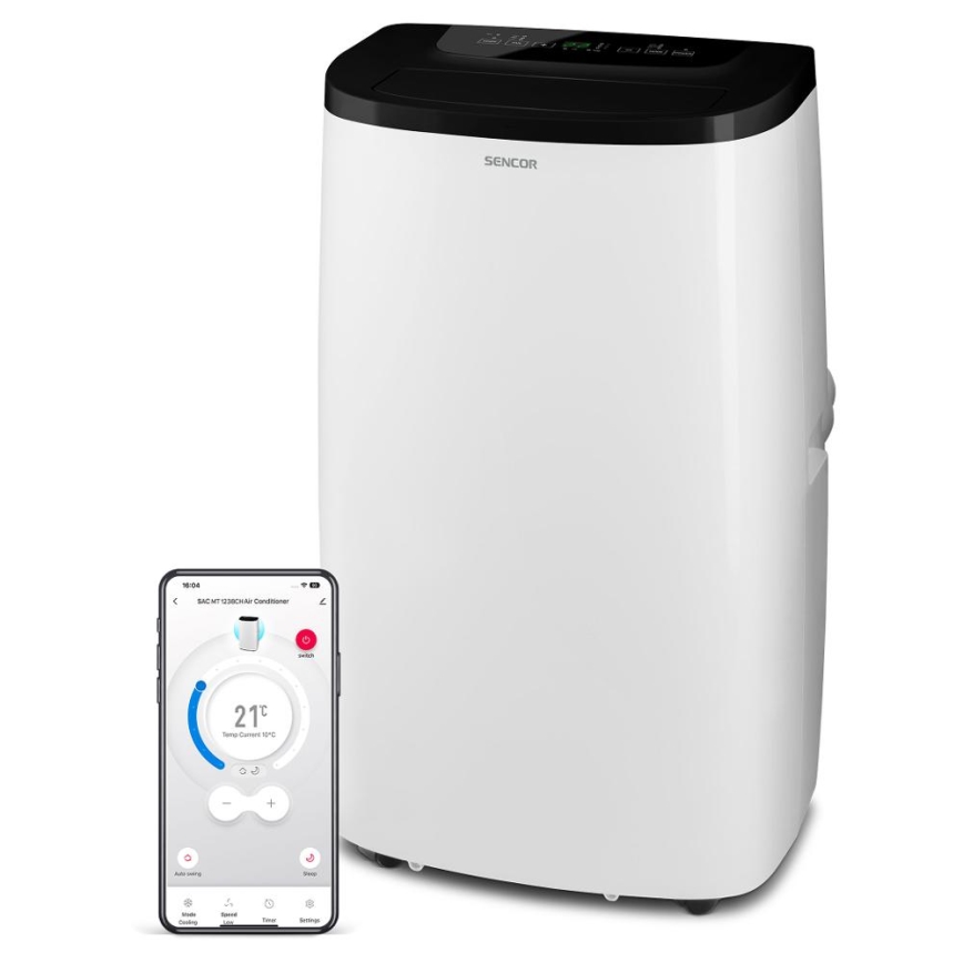 Sencor - Aire acondicionado móvil inteligente 4 en 1 incluye accesorios completos 1700W/230V 12000 BTU Wi-Fi blanco + mando a distancia