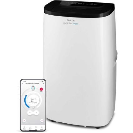 Sencor - Aire acondicionado portátil inteligente 4 en 1 con kit completo de accesorios 1750W/230V 18000 BTU Wi‑Fi blanco + mando a distancia