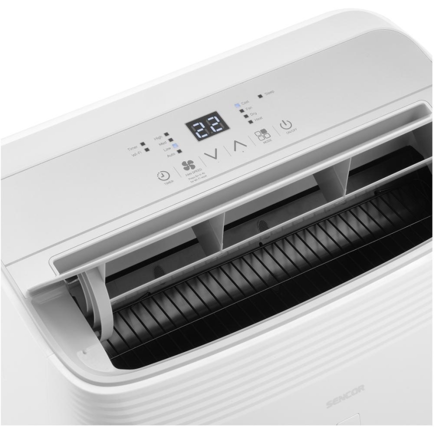 Sencor - Aire acondicionado portátil inteligente 5 en 1 con kit completo de accesorios 733W/230V 9000 BTU Wi-Fi blanco + mando a distancia