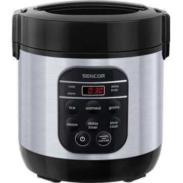 Sencor - Arrocera multifunción 350 W/230 V 0,6 l acero inoxidable/negra