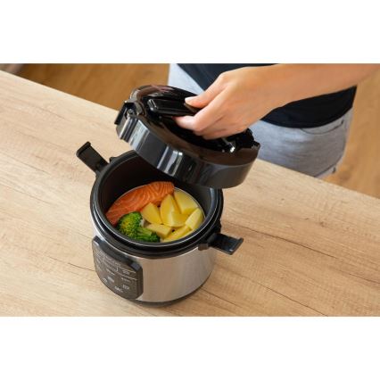 Sencor - Arrocera multifunción 350 W/230 V 0,6 l acero inoxidable/negra